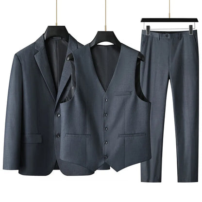 High-End Large Size Men's Three-Piece Suit Set - Business Formal Wedding Dress Coat Vest Trousers Combo for Plus Size Men