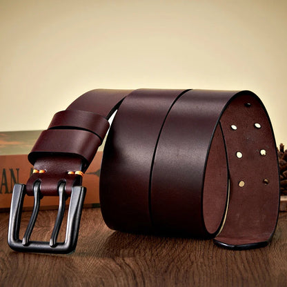 4.3cm Widen Thick Real Cowskin Genuine Leather Belt For Men High Quality Casual Male Belt Double Pin Buckle Cowboy Jeans Strap