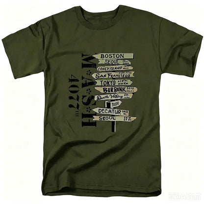 Mash Distressed Logo T Shirt Mens 4077 Licensed Classic TV Show Militarryy Green2026 High quality Brand Casual