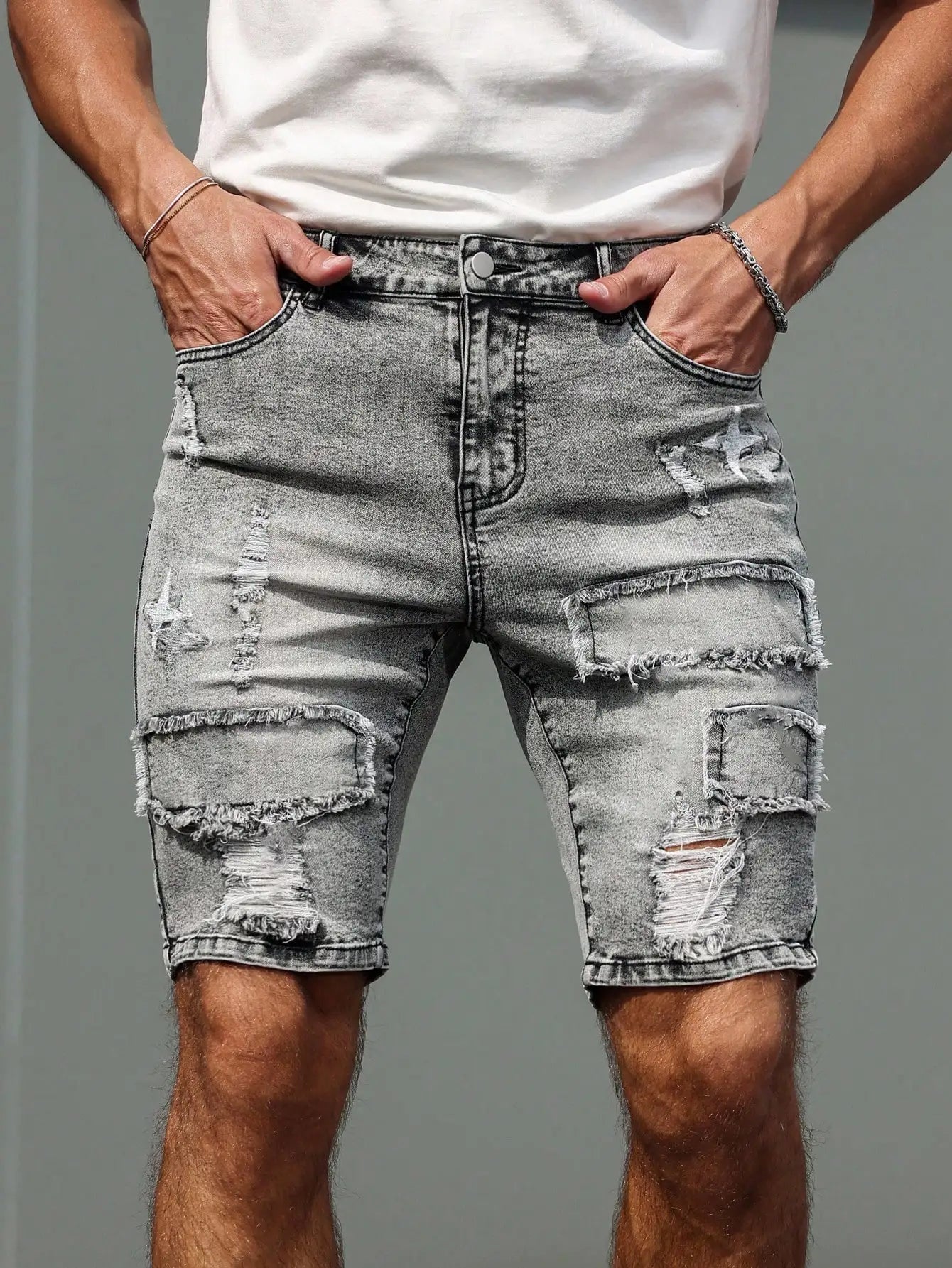 Men's Vintage Ripped Denim Shorts - Loose Streetwear