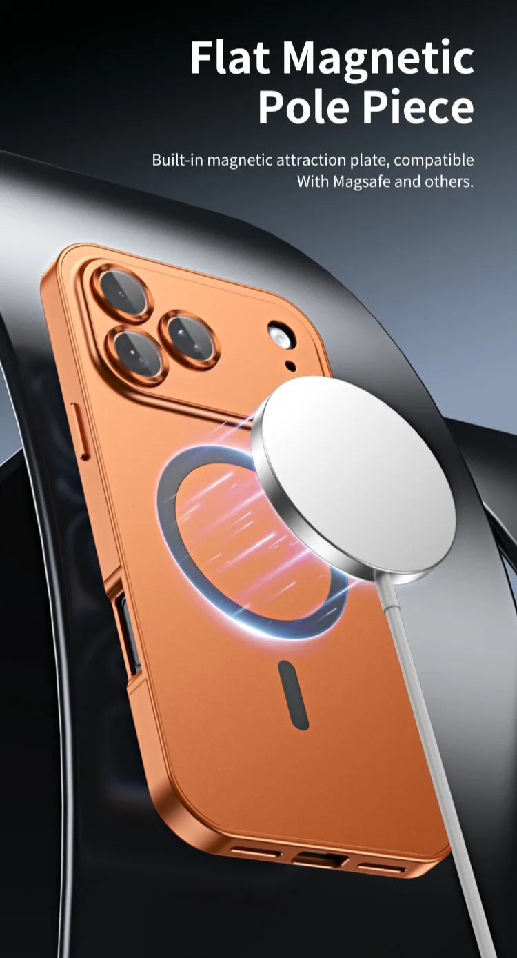 For iPhone Air, 17 Pro Max Magnetic Case ELVEV Anti-fingerprint Alloy Snap Buckle Phone Cover with Alloy Lens Ring Film