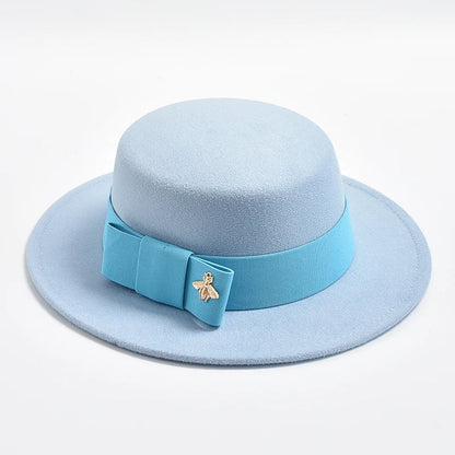 New Fedora Hat for Women Elegant Fashion Formal Wedding Decorate Church Cap Flat Top Bow Party Jazz Hat Chapeau Femme