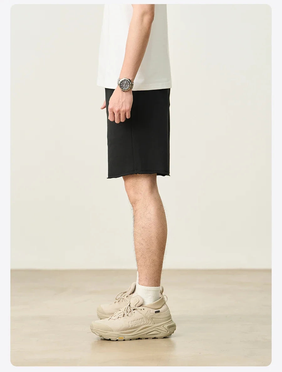 2025 Summer New Oversize 390gsm Drawstring Shorts Men  Raw  Hem Athletic Sports Runinng Shorts