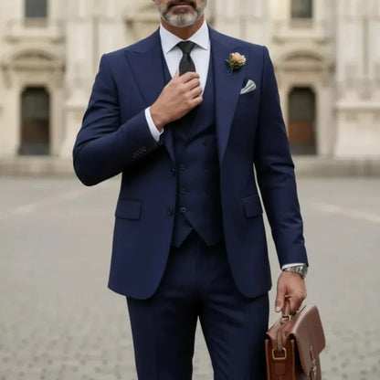 Men Suit Gray 3 Pieces Solid With Lapel For Wedding Groom Party Prom Birthday Banquet Business Work Set Jacket Vest With Pants
