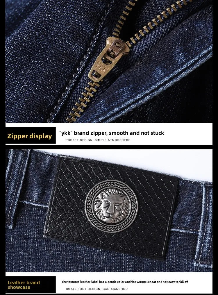 2026 Four Seasons Fashion Brand Straight Leg Jeans Men Business Casual Loose Stretch Long Pants Trousers