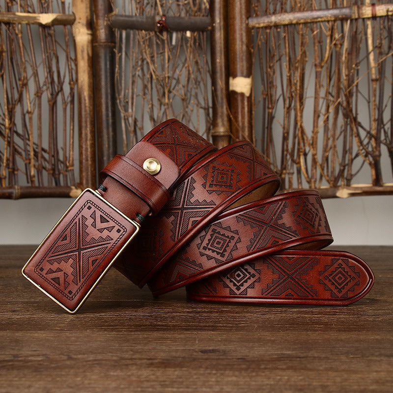 3.8CM Thick Cowhide Copper Smooth Buckle Genuine Leather Casual Jeans Cowboy Belt Men High Quality Luxury Male Strap Cintos