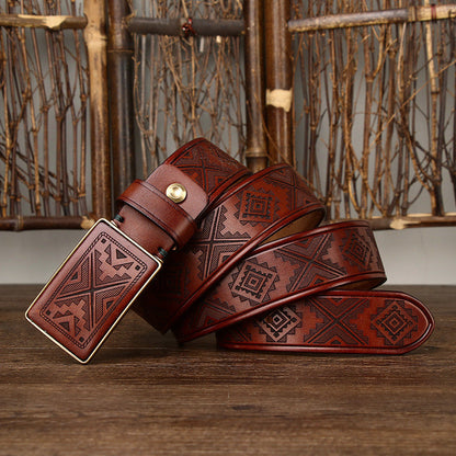 3.8CM Thick Cowhide Copper Smooth Buckle Genuine Leather Casual Jeans Cowboy Belt Men High Quality Luxury Male Strap Cintos