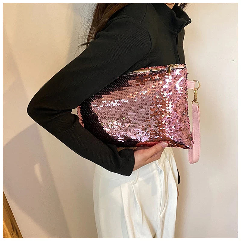 Fashion Women's Sequined Bling Handbag And Purse Small Wedding Party Evening Bag Lady Wristlet Clutch Bag Female Envelope Bag