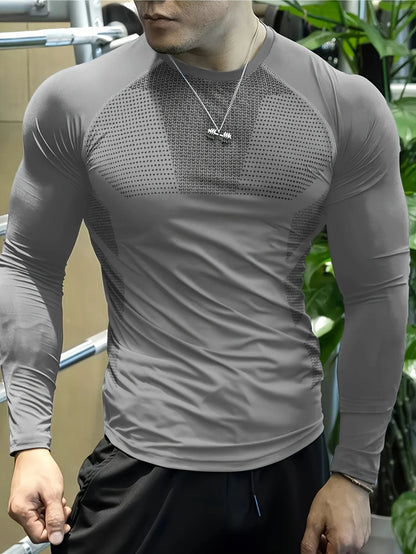 Men's Athletic Quick-Dry Long Sleeve Tee - High-Stretch, Durable & Versatile Sportswear for Training and Casual Wear