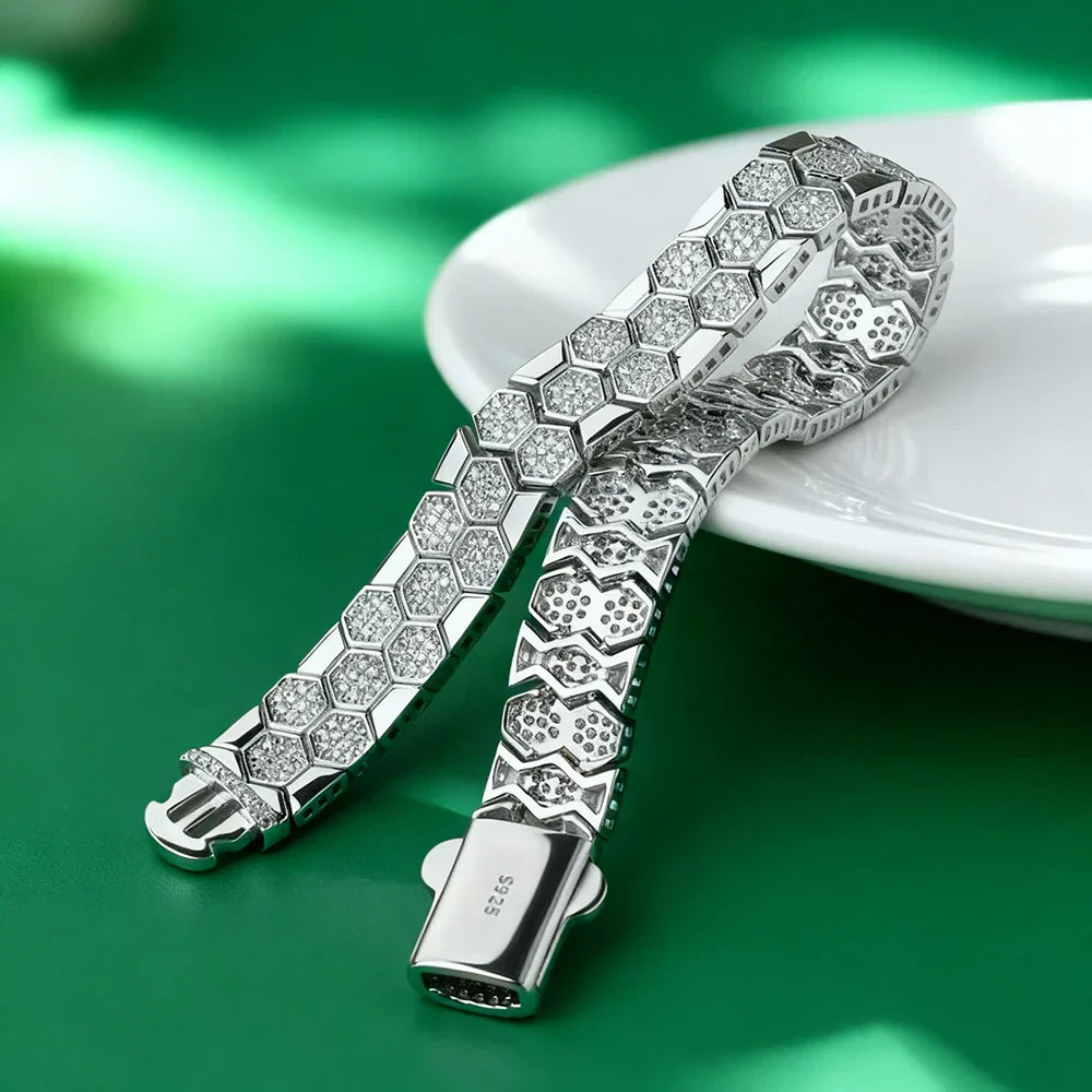Full Moissanite Bracelet for Men Woman Lab Diamond with GRA Certified Unique Honeycomb Design S925 Sterling Silver Party Jewelry