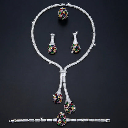 Luxury Bridal Jewelry Set Nigeria Design Cubic Zirconia Large Necklace Earrings Women's Wedding Accessory