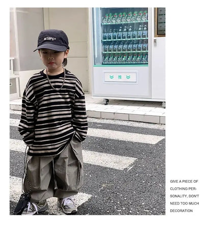 Boys Sets Sweatshirt Pants Two-piece Suits Children's Clothes Spring Autum Korean Fashion Round Neck Pullover Cargo Pants Suits