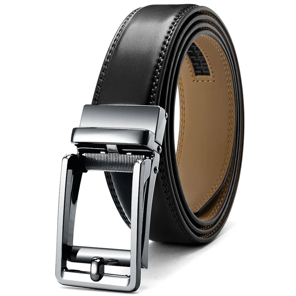 Mens Leather Belt  Automatic Genuine Leather Belts Leisure Fashion Ratchet Belts for Men Pants Waistband Ремень