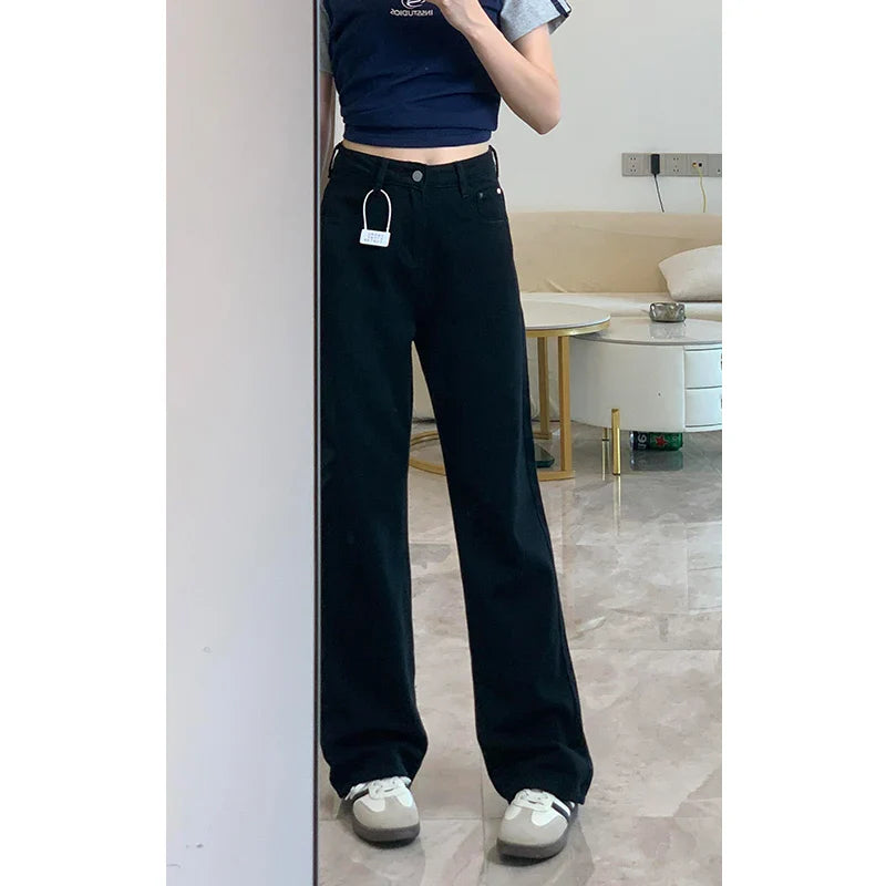 White Slim Wide Leg Denim Jeans Women's Spring New Large Size Casual Pants Loose Straight Hip Covering Slimming Effect