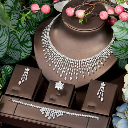 Top White Cubic Zirconia Bridal Shiny Tassel Necklace Jewelry Sets For Wedding Party Dress Accessories N-1503