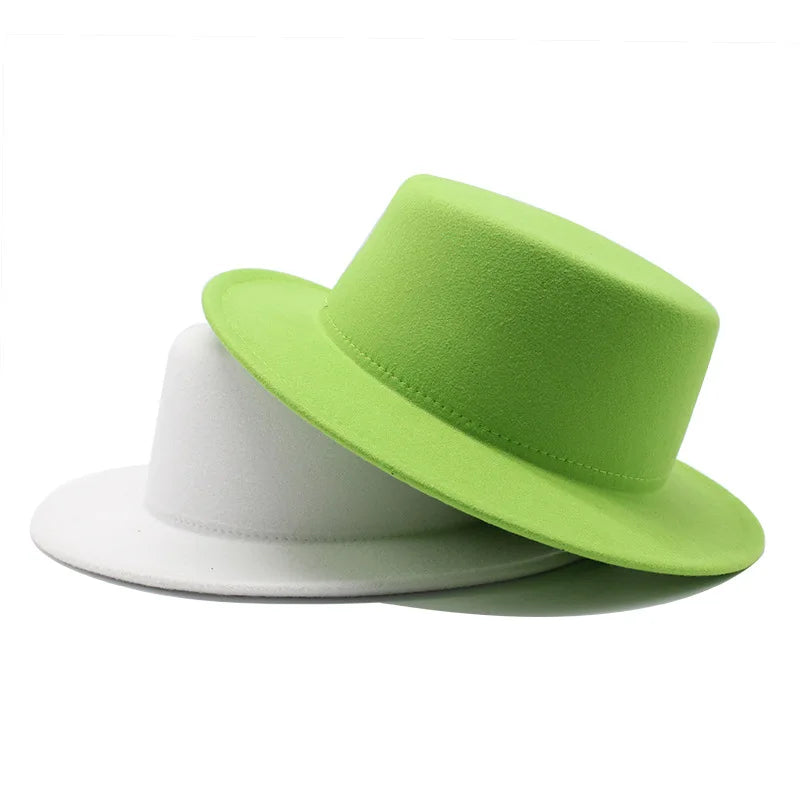Autumn Winter Kids Felted Fedoras Hats for Boys Girls Solid Imitation Woolen Flat top Jazz Caps Childs Formal Dress Hats