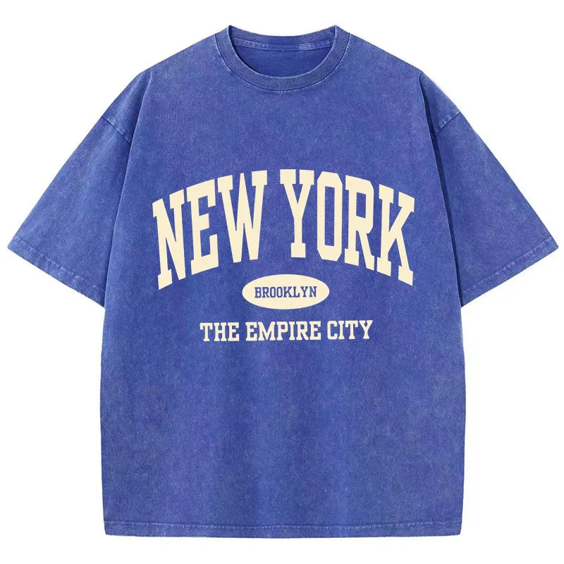 New York Brooklyn Letter Printed Washed T-Shirts Women Cotton Tops Comfortable Distressed O-Neck T Shirts Summer Womans Clothes