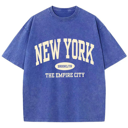 New York Brooklyn Letter Printed Washed T-Shirts Women Cotton Tops Comfortable Distressed O-Neck T Shirts Summer Womans Clothes