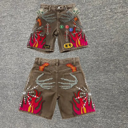 Embroidered Shorts Y2K Streetwear Man Woman Clothing Harajuku Hip Hop Baggy Denim Gym Shorts Gothic Summer Basketball Shorts