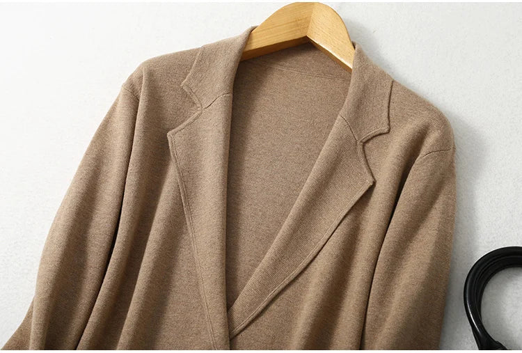 Women Blazer Cashmere Silk Blends Solid Colors Camel Long Sleeve Buttons Down Fashion Jacket Coat  Winter Warm XL XXL LY051