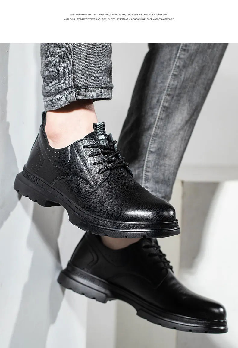 Fashion 2026 Genuine Leather Waterproof Men Safety Shoes Boots Work Sneakers Indestructible Steel Toe Nail Proof Male Footwear