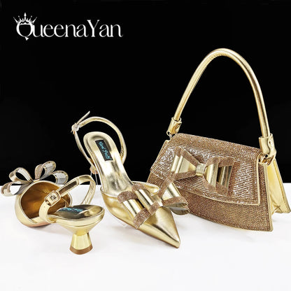 Italian Design High Quality Elegant Butter-fly Design Decoration Peach Color Party Wedding Women Shoes and Bag