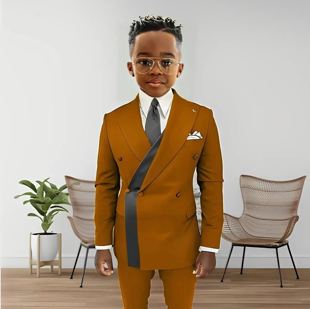 Fashionable Design Double Breasted Boys Suits 2 Pieces Wedding Tuxedo For Kids Formal Elegant Full Sleeve Children's Suit Set