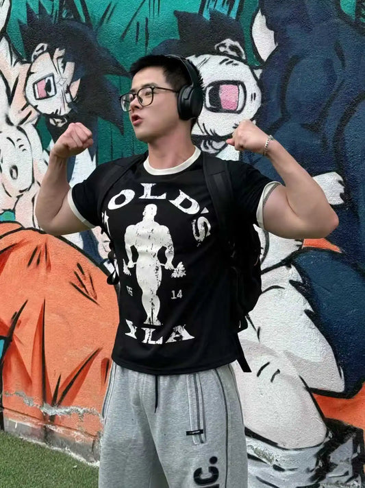 Short-Sleeved New Type Of Outdoor Running Training Sports Fitness Men's  Quick-Drying And Breathable  Printed Top