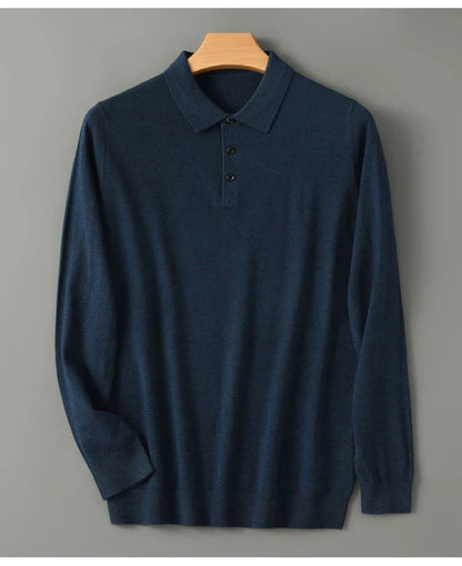 Spring Autumn Men Shirt  Merino Worsted Wool Knitted Pullover Long Sleeve Polo-Collar Clothing Tops Smart Casual Thin Outerwears