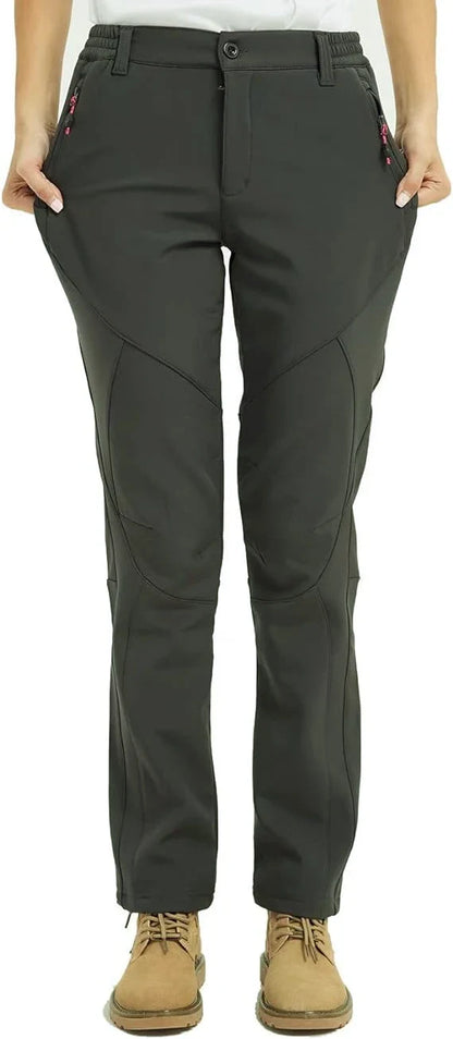 Women's Outdoor Hiking Pants Fleece Slim Soft Shell Snow Ski Pants Trekking Waterproof Windproof Winter