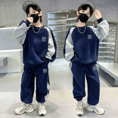 Spring Autumn Boys Embroidery Alphabet Workout Sweatshirt+Sweatpant Set School Kids 2PCS Tracksuit Children Jogger Outfit 7-16Yr