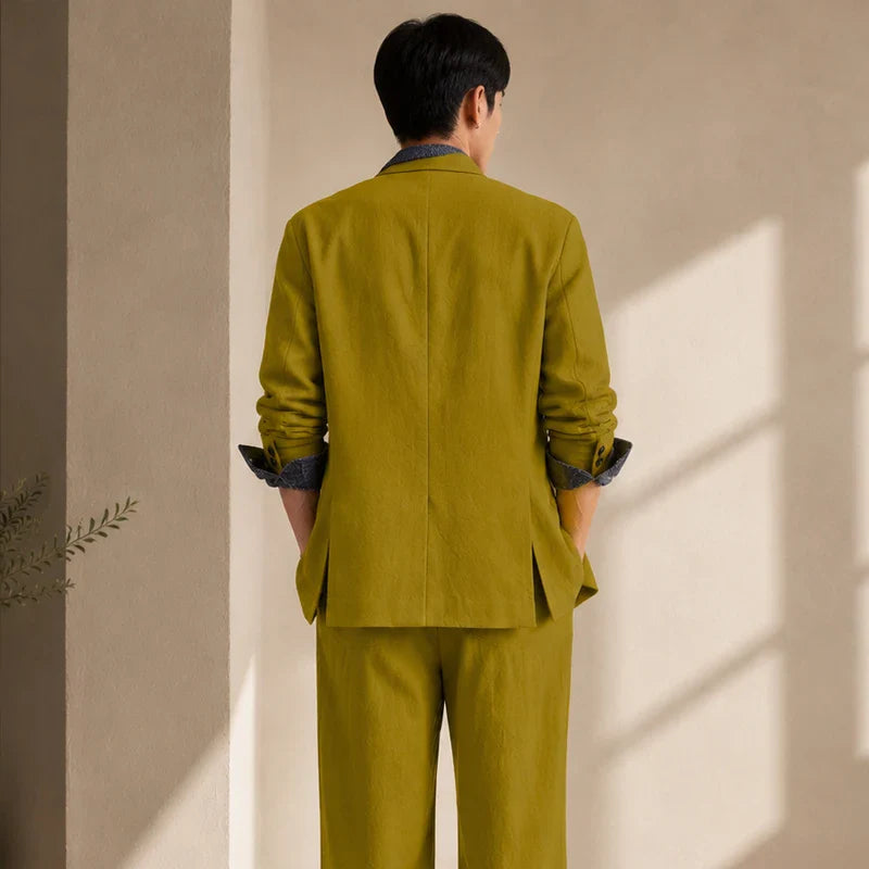 Men's Linen 2 Piece Set Notched Lapel Loose Fit Blazer Wide Leg Trousers Lightweight Breathable Spring Business Casual DailyWear
