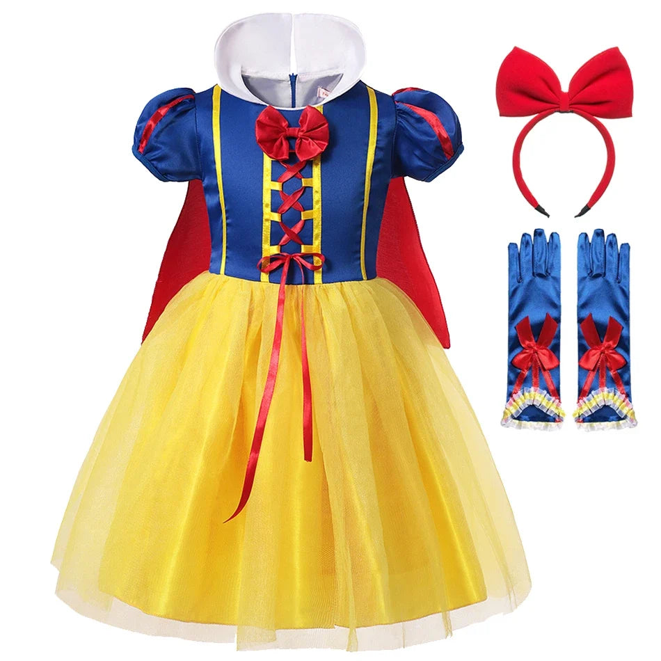 Deluxe Snow White Gown Set with Accessories Princess Costume Fairy Cosplay for Girls Kids Toddler Carnival Party Vestido