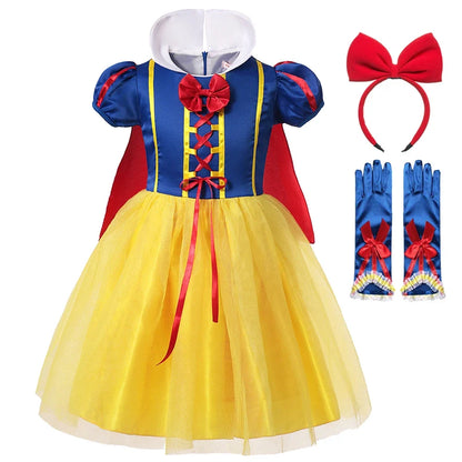 Deluxe Snow White Gown Set with Accessories Princess Costume Fairy Cosplay for Girls Kids Toddler Carnival Party Vestido