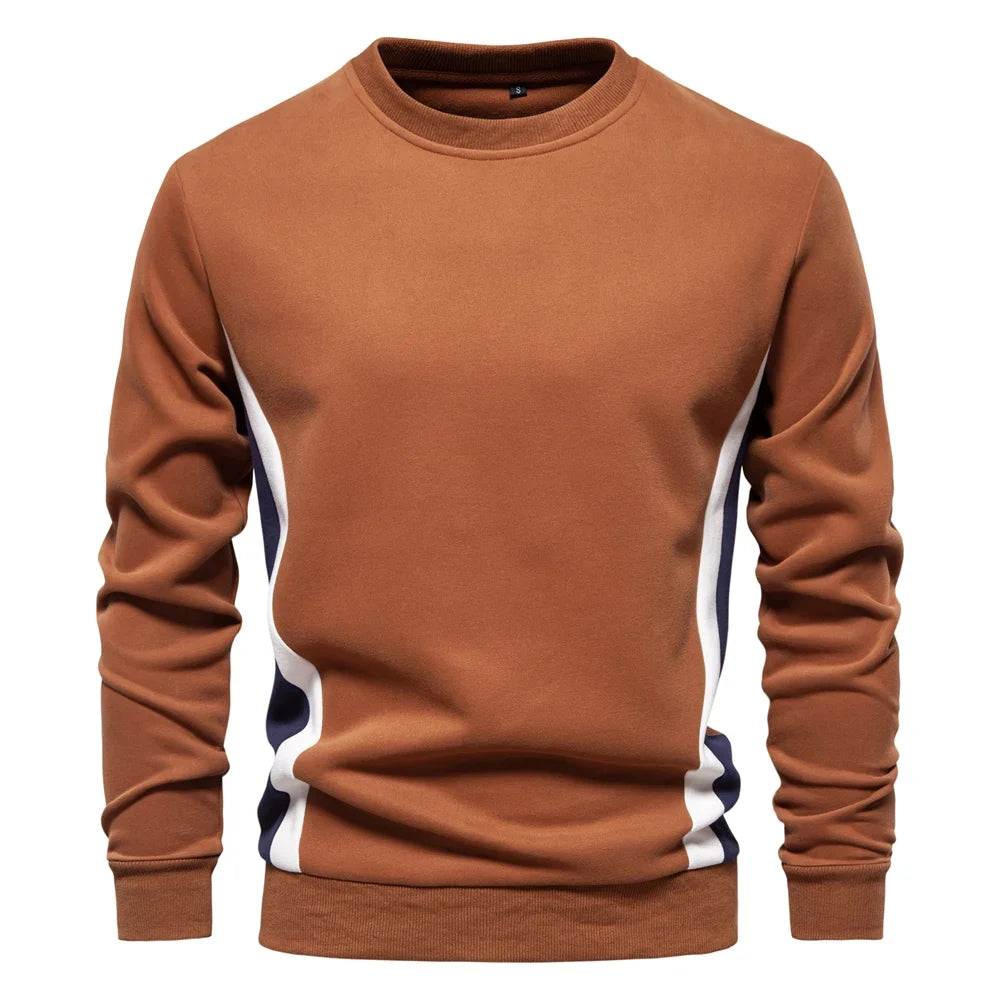 Mens Patckwork Cotton-blend Crew Neck Sweatshirts Fashion Casual Sport Round Neck Pullover Sweatshirt for Men