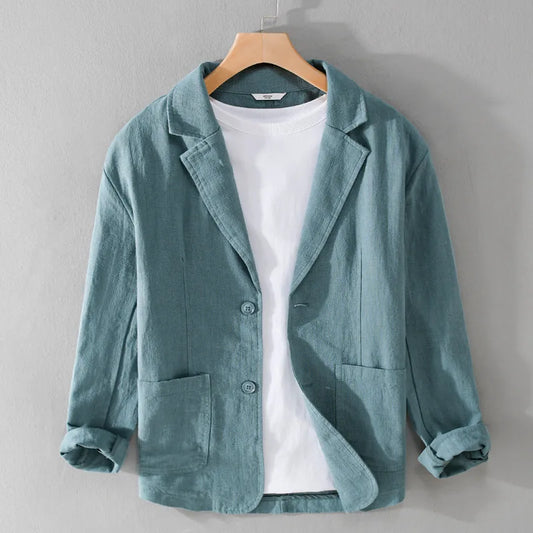 Y803 Spring Autumn Good Quality Linen Blazer For Men Business Casual Solid Color Simple Double Buttons Thin Male Suits Jackets