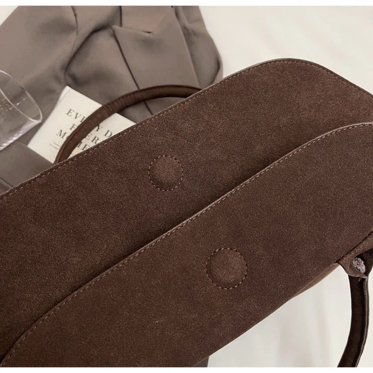 Classic Faux Suede Handbags Women England Style Elegant Shoulder Bags Big Solid Designer Casual Totes Lady Retro Female Packages