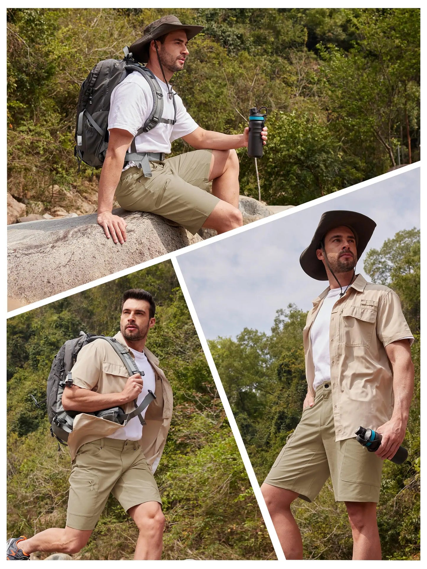Summer Cargo Shorts Men's Quick Dry Hiking Fishing Shorts Multi-pockets Stretch Waist Casual Shorts Outdoor Male