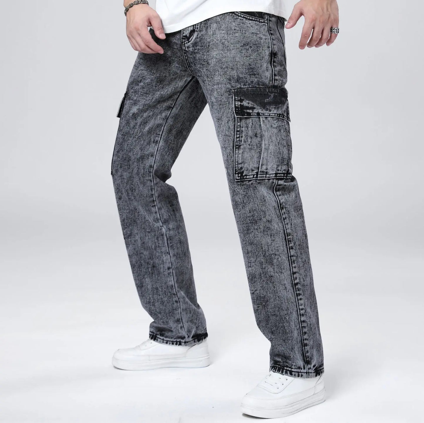 Men's Loose Straight Leg Jeans American Fashion Brand Casual Workwear Comfortable Fit Classic Style