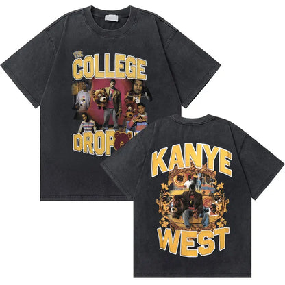 Washed Vintage Rapper Kanye West Graphic T-shirts THE LIFE OF PABLO Cover Print Tshirt Men Hip Hop Fashion Oversized T Shirts