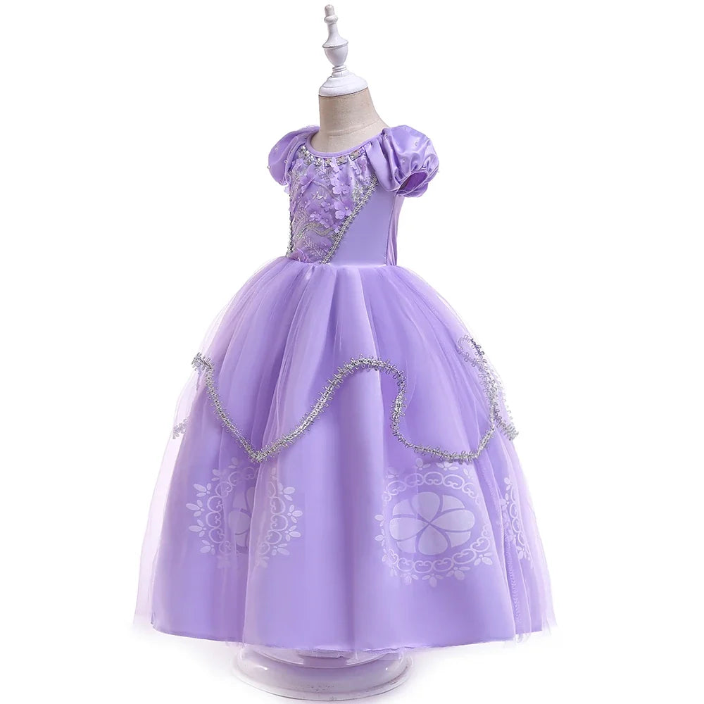 Girls Sofia Rapunzel Party Dress Carnival Halloween Costumes Birthday Princess Prom Dresses Sophias Puff Sleeve Ball Gown