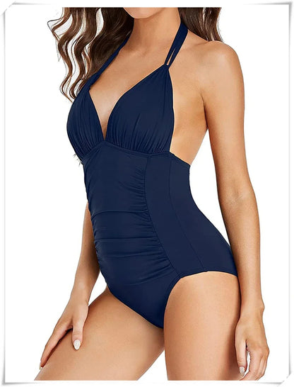 Ruched Wrinkled One Piece Swimsuit Women Swimwear Female Monokini Backless Swimsuits 2025 Bathing Suit Swim Beach Wear Bodysuit