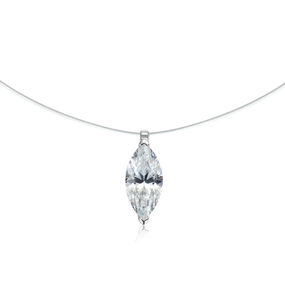 Moissanite Necklace 1-2ct Pear/Marquise/Round Brilliant Cut Diamond Fishing Line S925 Silver Pendant Necklaces for Gift