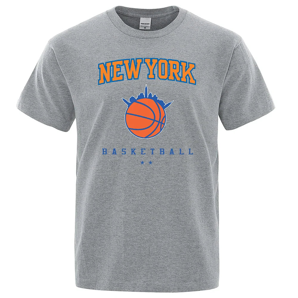 New York Basketball Personality Street Male Clothes High Quality Oversize T-Shirts Summer Breathable T-Shirt Hip Hop Cotton Tops