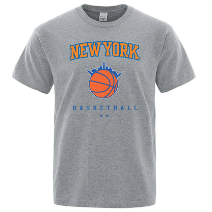 New York Basketball Personality Street Male Clothes High Quality Oversize T-Shirts Summer Breathable T-Shirt Hip Hop Cotton Tops