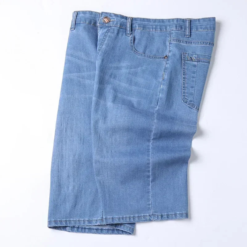 New Summer Men's Denim Shorts Fashion Light Color Casual Loose Multi-pocket Straight Five-minute Pants Elastic Knee Shorts