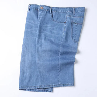 New Summer Men's Denim Shorts Fashion Light Color Casual Loose Multi-pocket Straight Five-minute Pants Elastic Knee Shorts