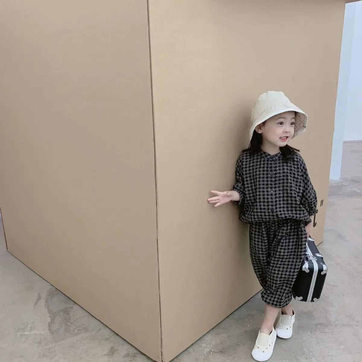 Kid Girls Korean Style Cotton Linen Suits Spring Autumn 2026 New Summer Baby Girl Fashion Casual Plaid 7-point Sleeve 2pcs Sets