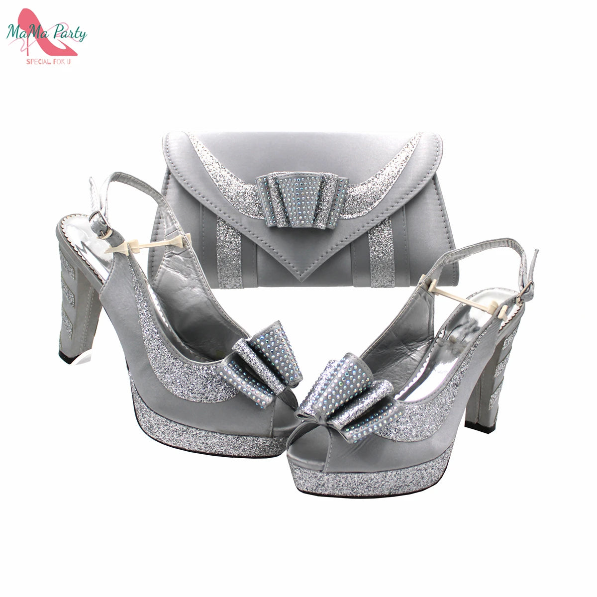 2021 Specials Design Black Color Nigerian Women Shoes and Bag Set High Quality Slingback Sandals with Appliques for Wedding