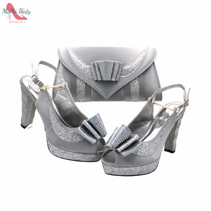 2025 Red Elegant Style Italian Women Shoes Matching Hand Bag Set  Slingbacks Sandals with Platform for Party